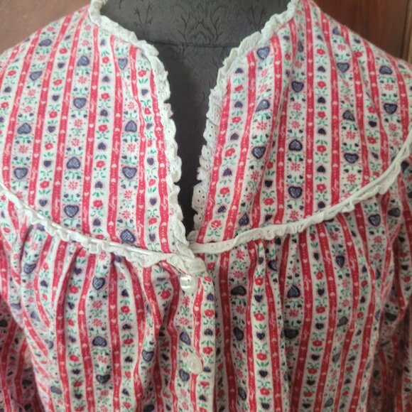 Lanz Of Salzburg Womens Nightgown S Red & White Floral Stripe Cotton - Picture 3 of 9